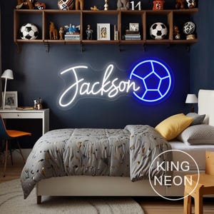 Custom Soccer Name Neon Sign, Boy&#39;s Bedroom Kids Room Nursery LED Name Neon Light Football Sports Birthday Party Decor, Teenage Boy Gifts