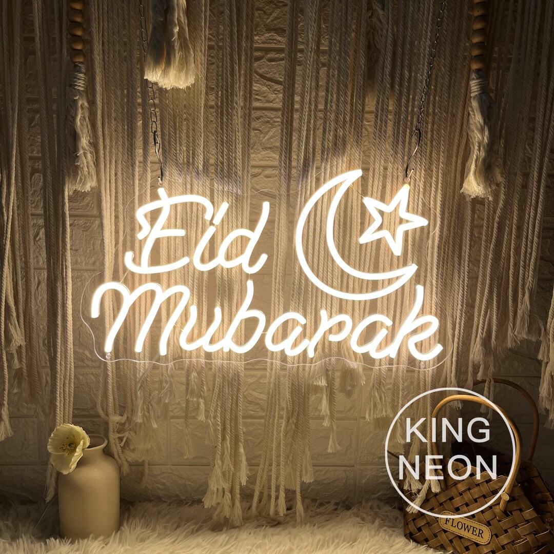 Eid Mubarak Moon Star Neon Sign, Custom Crescent Ramadan Kareem LED ...