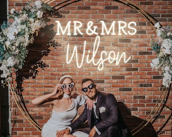 Custom Neon Sign Wedding Welcome Sign Neon Last Name Sign Wedding Backdrop Family Name Light Personalized Wedding Gifts Mr and Mrs Name Sign
