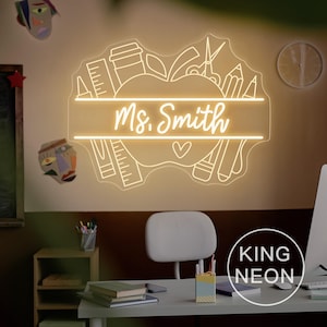 Custom Teacher Name Neon Sign,Personalized Teacher Name Sign, Welcome Classroom Decor,Teacher Welcome Sign, Gift for Teacher, Door LED Sign