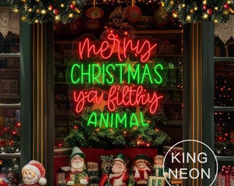Merry Christmas Ya Filthy Animal LED Neon Sign, Holiday Decor