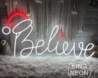Believe Santa Hat LED Neon Sign, Christmas Wall Decor