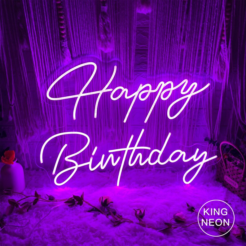 Custom Neon Sign,Happy Birthday Neon Sign,Happy 1st Birthday Sign,Acrylic Flex Led Light Sign for Party Wall Decor,Best Birthday Gifts Purple