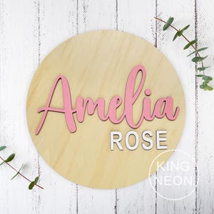Custom 3D Round Name Sign Above Crib, Wooden Baby Girl Name Sign Wall Decor, Kid's Room Name Sign, Baby Shower Decor, New Mom Gift