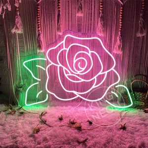Insegna al neon con rose, piante personalizzate Stanza dei fiori Luce al neon a led Camera da letto Negozio di fiori Segnaletica Decorazione della parete di casa Decorazione del giardino Decorazione del cortile Regalo