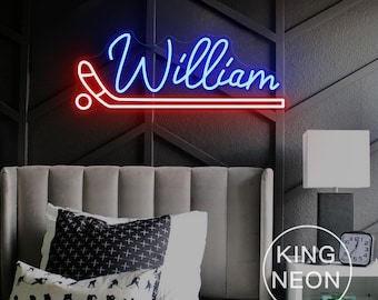Custom Hockey Name Neon Sign, Teen Bedroom Decor