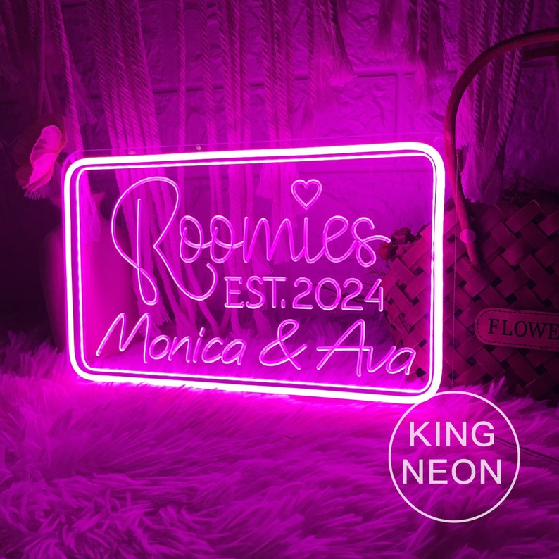 Personalized Roomies Neon Sign, Custom College Dorm Decor Hot Pink
