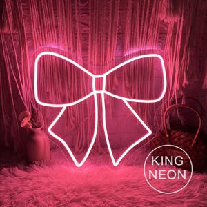 Pink Bow LED Neon Sign, Custom Bedroom Girl&#39;s Room Neon Light Sign Home Wall Dorm Beauty Room Salon Decor Party Bar Decor Christmas Gift