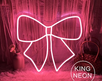 Pink Bow LED Neon Sign, Girl's Room Decor