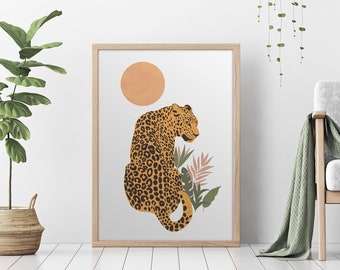 Stampa artistica leopardo, stampa artistica leopardo Boho, arte stampabile, stampe d'arte murali leopardate, download digitale ghepardo, stampa artistica soggiorno neutro