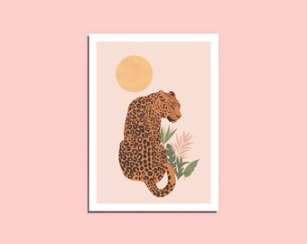 Leopard Print Boho decor Blush Pink Cheetah Print Jaguar Pink Picture African Animal Art Safari Wild Orange cat Gallery wall