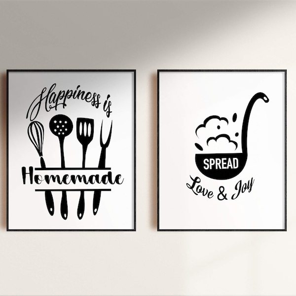 Set of 2  Drawing Printable Kitchen Decor ,Kitchen Wall Art, Dining Room Print, Homemade set Poster, Kitchen Decor, Kitchen Art, Frames