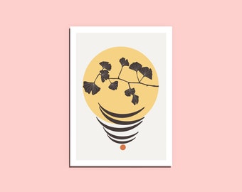 Ginkgo Biloba deja decoración de pared imprimible, Boho mediados de siglo, arte minimalista, impresión de oficina de Gingko, descarga instantánea de hojas, regalo de Ginkgo de Navidad