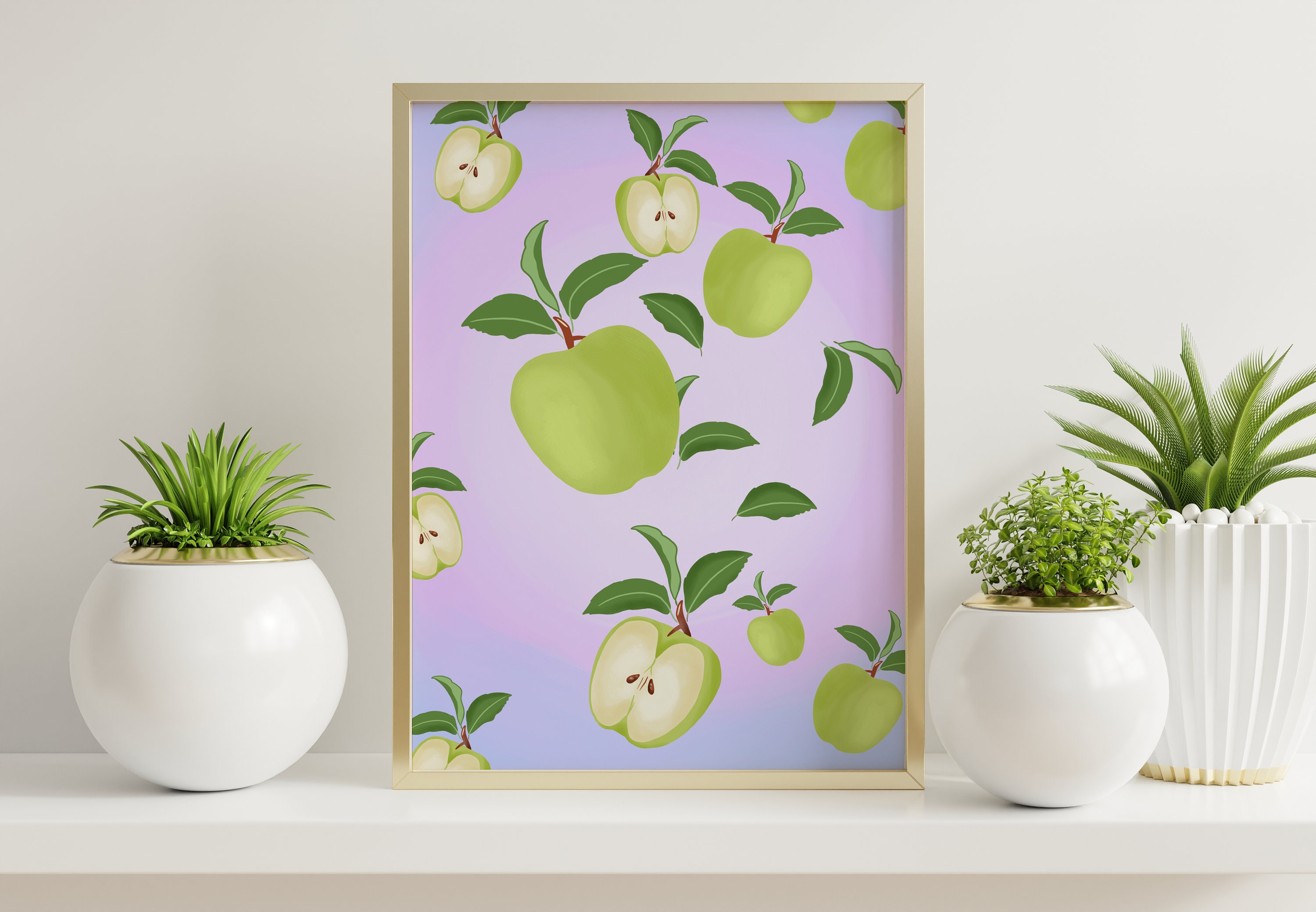 Green Apple Printable Art Apple Art Fruit Decor Wall Decor Etsy