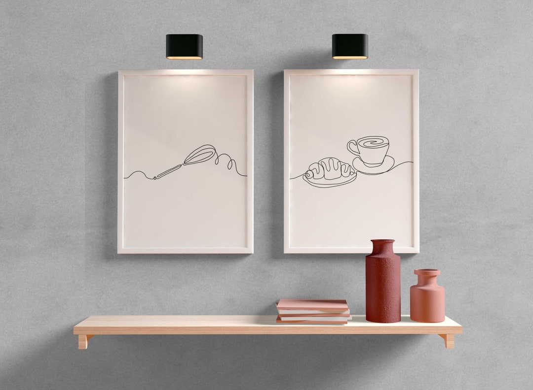 abstract kitchen art prints: modern line drawing set... Kitchen Print Set of 2, Minimal Kitchen Art, Kitchen Wall Art, Line Art ...