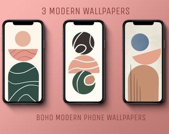 Set of 3 Iphone HD Wallpapers, Modern Phone Screen, Mid Century Boho, IOS 14, iPhone X/Xs/11/12 Pro Max, iphone Lockscreen 1125 X 2436 px