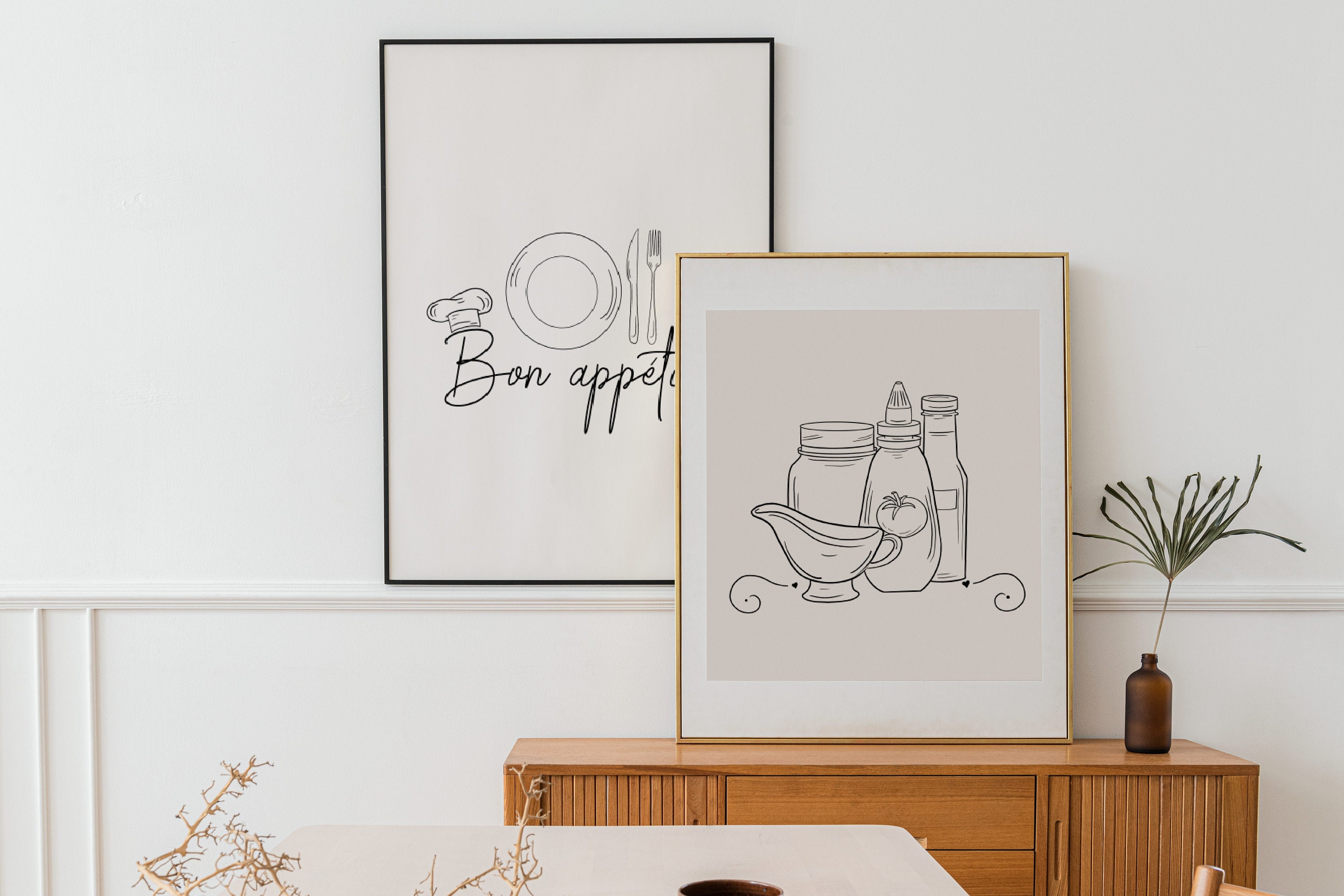 abstract kitchen art prints: modern line drawing set... Set of 2 Line Drawing Printable Kitchen Decor ,kitchen Wall Art, Dining ...