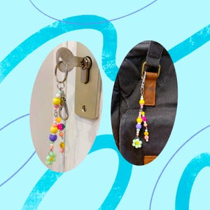 Multicolored beaded key ring and bag decoration