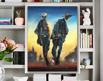 Cowboy olieverfschilderij westerse originele kunst Amerikaanse cowboy, vrienden schilderen