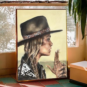Cowgirl Ölgemälde: Western Rustikale Wohnkultur Kunst