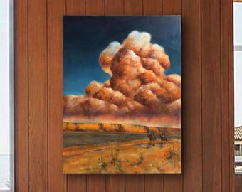 Western Landscape Oil Painting | Riders Beneath Vast Sky, Desert Horizon Art