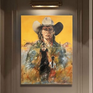 Cowgirl original Ölgemälde Western Wand Kunst orange Dekor Kunst