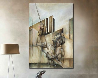 Industrial painting on Canvas, home office decor, Contemporary Industrial Age Painting