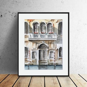 Venice Watercolor Painting, Original Wall Art, architecture aquarelle art