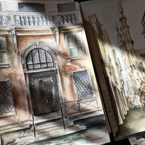 Venice Watercolor Painting, Original Wall Art, architecture aquarelle art