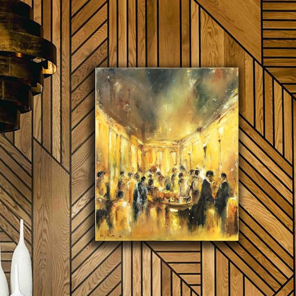 Golden Age original oil painting. restaurant art. Jazz original painting