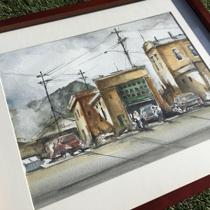 Servizio auto Acquerello dipinto, arte murale originale, architettura acquerello arte