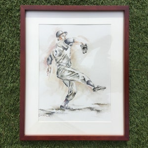 Origineel aquarelschilderij honkbal, Dodgers-team, Amerikaans sportschilderij