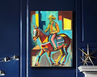 Rider Original Painting.  Horse modern painting. cowboy oil painting