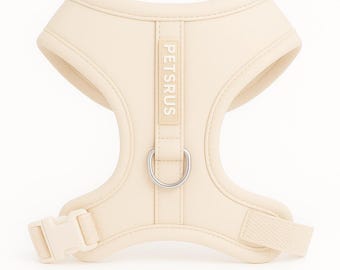 PETsRUS Vanilla Cream Dog Harness – Adjustable No Pull Soft Neoprene Leather Harness with Silver Clip – Small Medium Large Puppy Vest USA