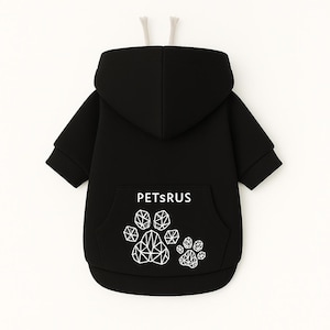 Black Cotton Dog Hoodie: Warm Winter Sweatshirt Jacket with Pockets, Premium 100% Cotton, Cozy Fit for Small Medium Dogs