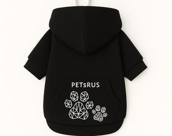 Black Cotton Dog Hoodie: Warm Winter Sweatshirt Jacket with Pockets, Premium 100% Cotton, Cozy Fit for Small Medium Dogs