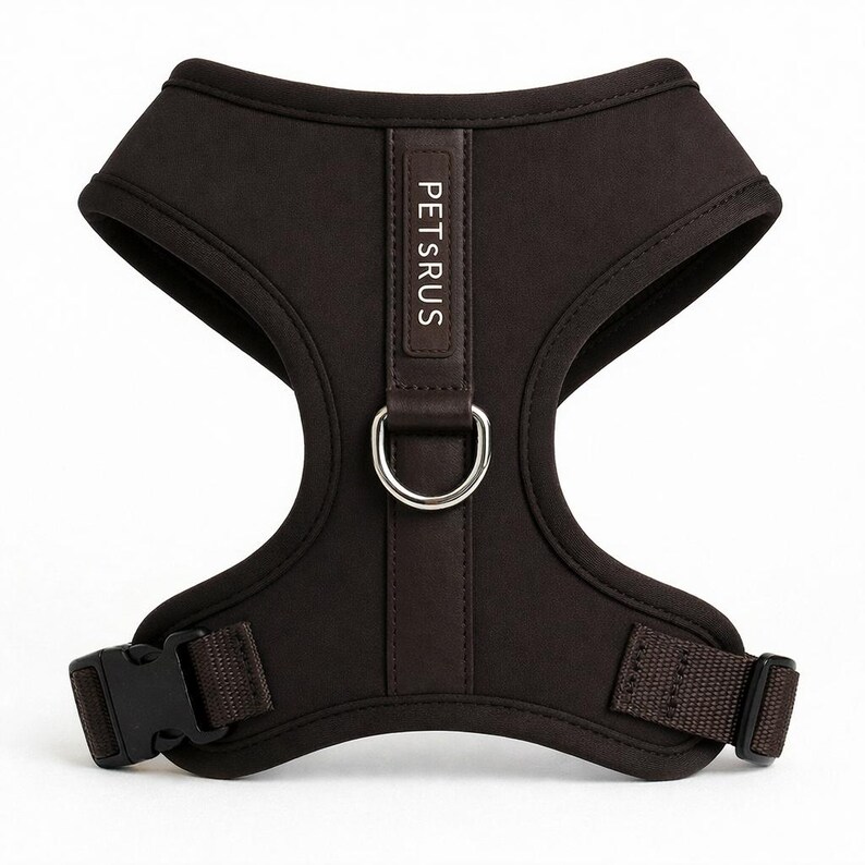 Neoprene No Pull Dog Harness | Adjustable Padded Vest with Dual Leash Clips | Soft Mesh Breathable Everyday Walking Gear Neutral Colors Dark Brown