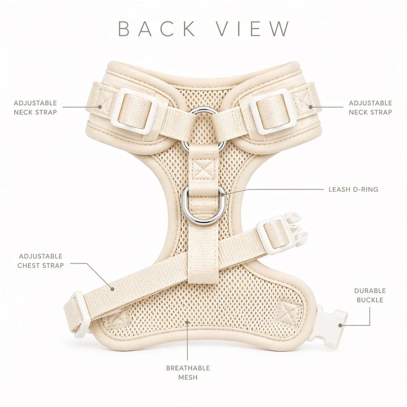 Neoprene No Pull Dog Harness | Adjustable Padded Vest with Dual Leash Clips | Soft Mesh Breathable Everyday Walking Gear Neutral Colors image 4