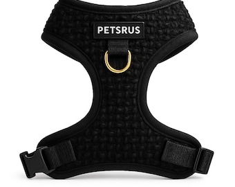 Black Boucle Dog Harness | Tweed No-Pull Adjustable Vest | Gold Hardware Padded Neoprene Front Clip Walking Gear
