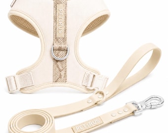 Ivory Cream Python Snake Dog Harness and Biothane Leash Set: Adjustable No-Pull Neoprene, Luxury, Easy Clean, Stylish Training Vest