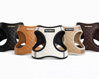 Black White & Neutral Quilted Dog Harness | Step In Vegan Leather Vest | Choke Free Walking Gear Small Medium Puppy