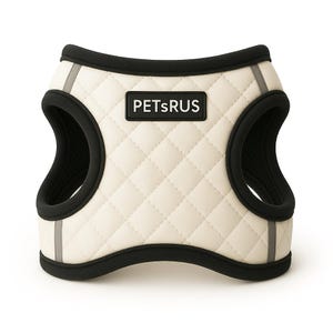 PETsRUS White Black Step In Dog Harness Vest Quilted Vegan Leather Reflective Mesh No Pull Secure Fit Small Medium Large Handmade USA