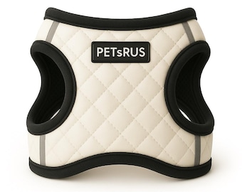 PETsRUS White Black Step In Dog Harness Vest Quilted Vegan Leather Reflective Mesh No Pull Secure Fit Small Medium Large Handmade USA