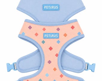 Reversible Dog Harness | Blue and Peach Clover Print | Water Repellent Neoprene | Adjustable Chest Strap Walking Gear