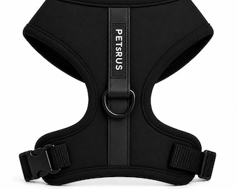 Black Dog Harness | Matte Black Hardware No-Pull Adjustable Vest | Vegan Leather Accent Front Clip Walking Gear