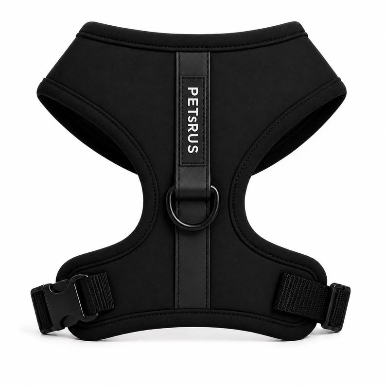Neoprene No Pull Dog Harness | Adjustable Padded Vest with Dual Leash Clips | Soft Mesh Breathable Everyday Walking Gear Neutral Colors Black