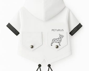 White Waterproof Dog Raincoat with Removable Hood | Snap Button Rain Jacket for Small Medium Dogs | Adjustable Breathable Mesh Windbreaker