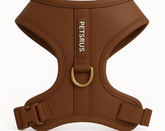 PETsRUS Bronze Brown Dog Harness – Adjustable No-Pull Neoprene Vest with Gold D-Rings – Small Medium Dogs, Padded Training Harness