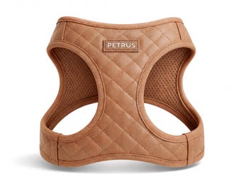 Tan Brown Quilted Dog Harness | Step In Vegan Leather Vest | Gold Hardware Choke Free Walking Gear Small Medium