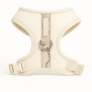 PETsRUS Off White Snake Dog Harness Cream – No Pull Adjustable Neoprene Leather Pet Vest with Front Clip – Small Medium Dogs – USA Handmade
